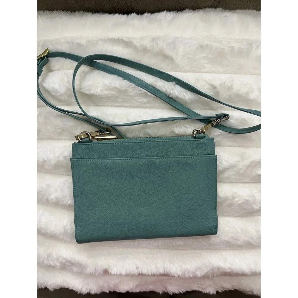 Levinger Crossbody Wallet Bag Womens OS‎ Teal Blue Excellent Pebbled Leather